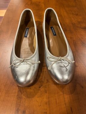 Margaux Silver Round-Toe Ballet Flats with Bow